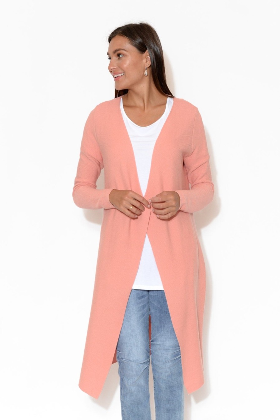 Clothing SASS Knitwear | Amanda Pink Cotton Knit Cardigan