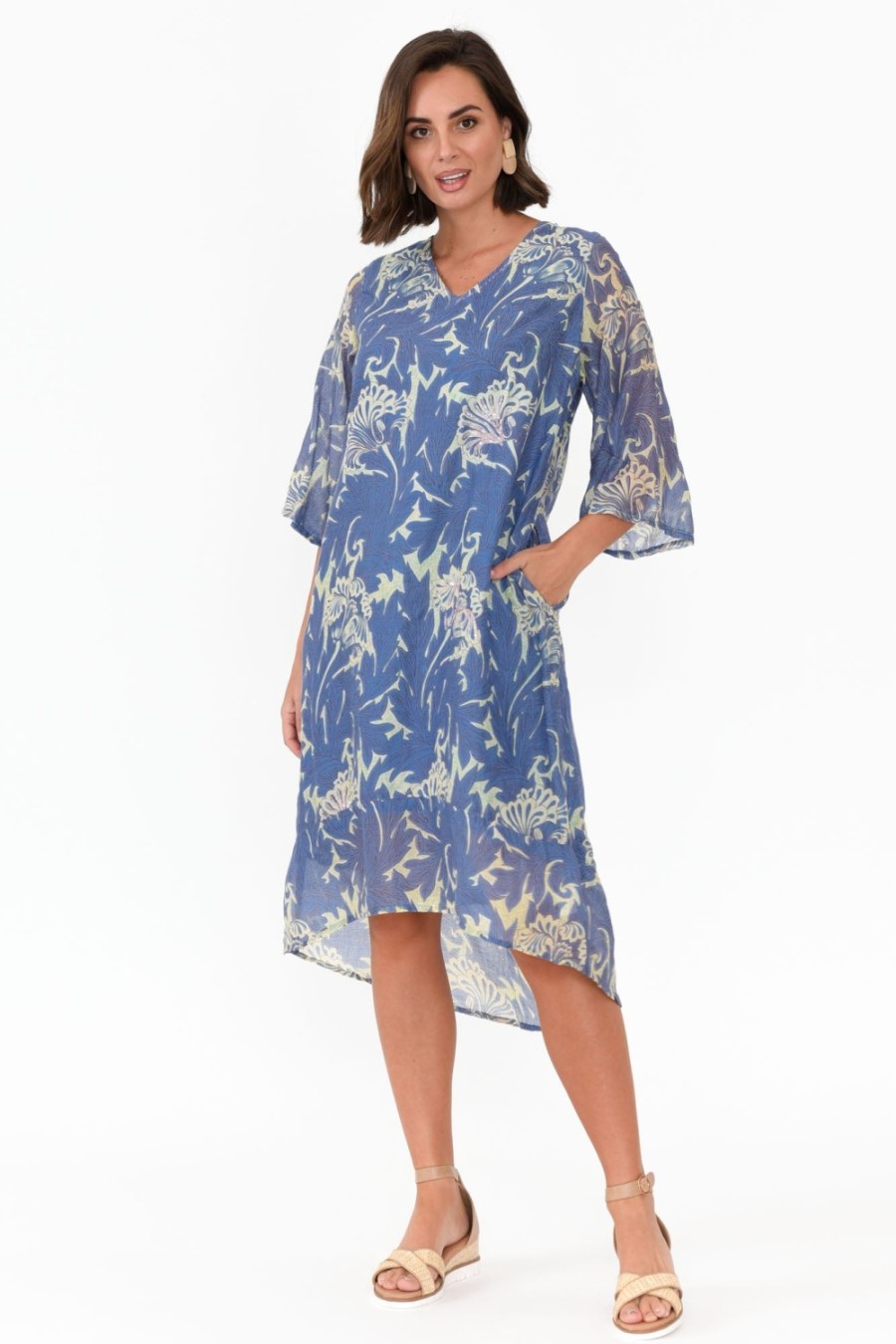 Clothing Caju Cotton Dresses | Eugene Blue Abstract Sequin Cotton Dress