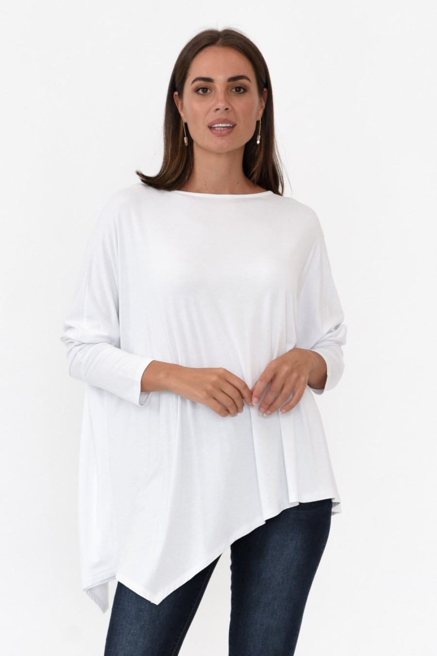 Clothing Lou Lou Sleeved Tops | Susie White Asymmetrical Bamboo Top