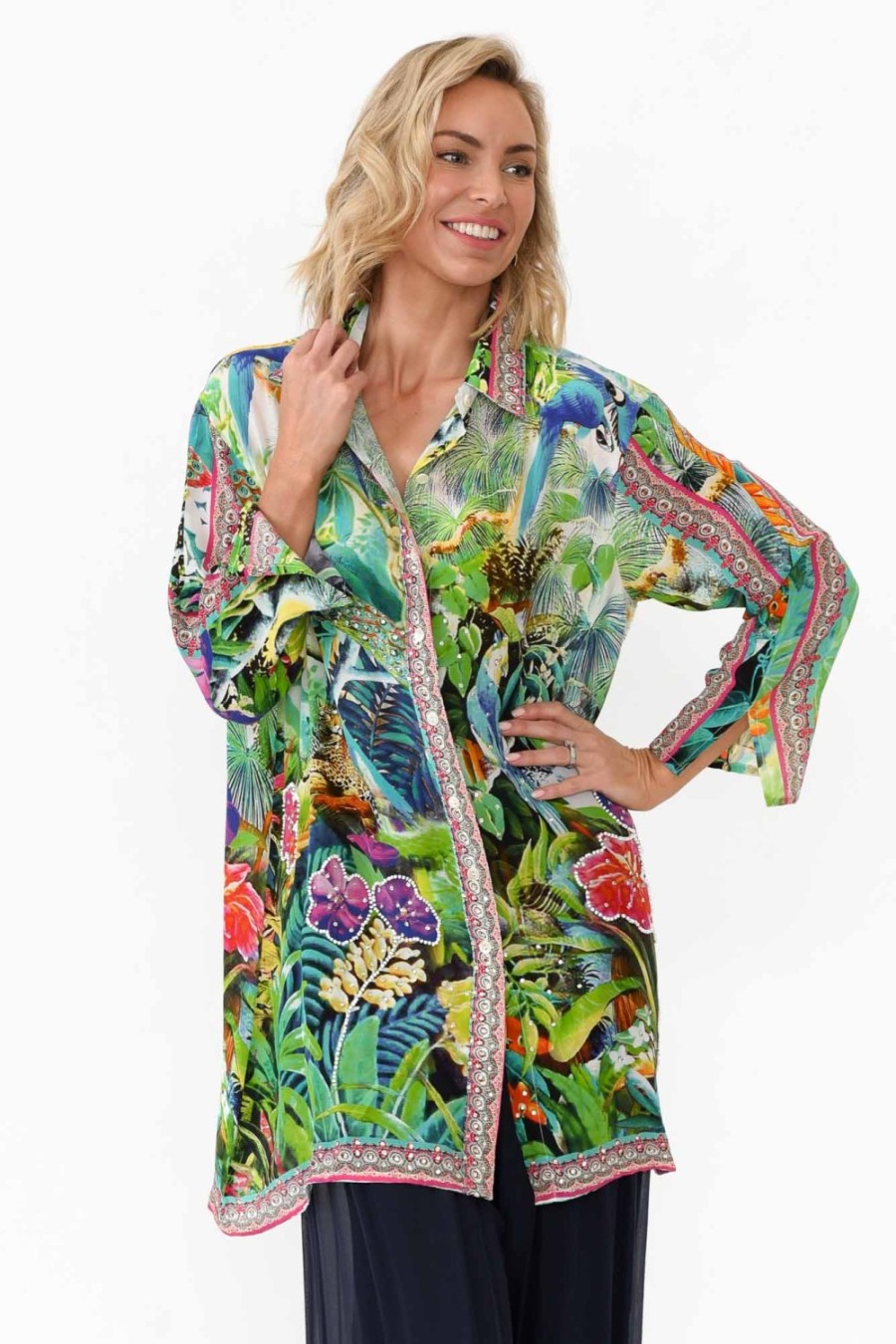 Clothing Fashion Spectrum Shirts | Tropical Green Silk Resort Shirt