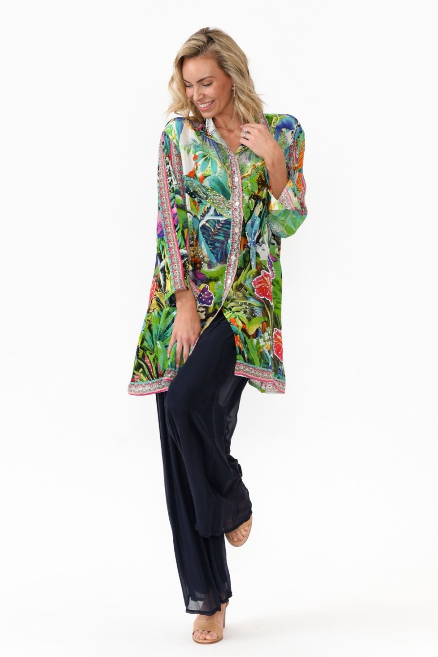 Clothing Fashion Spectrum Shirts | Tropical Green Silk Resort Shirt