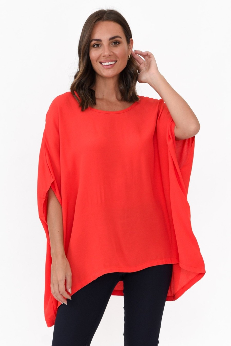 Clothing Boho Tunic Tops | Red Drape Top