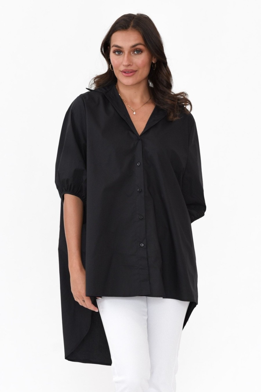 Clothing Slate the Label Cotton Tops | Sadie Black Cotton Tunic Top