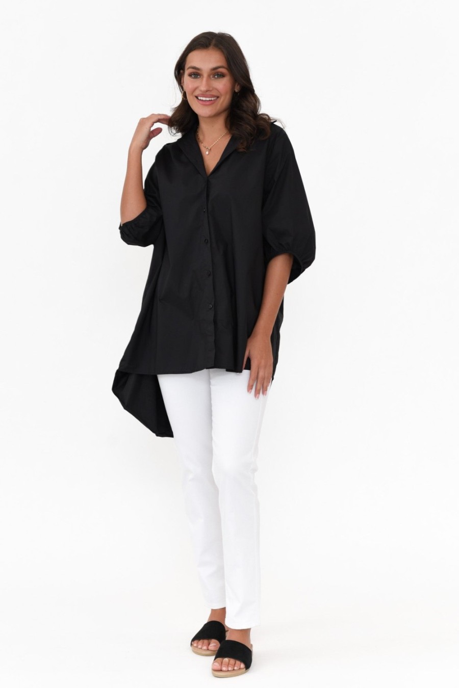 Clothing Slate the Label Cotton Tops | Sadie Black Cotton Tunic Top