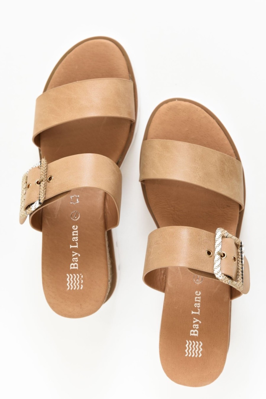 Shoes Bay Lane Heeled Sandals | River Tan Buckle Wedge Sandal