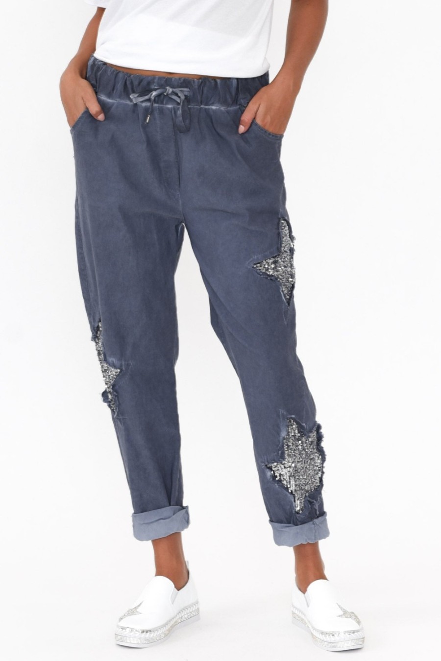 Clothing Donna Donna Pants | Juanita Blue Star Stretch Pant