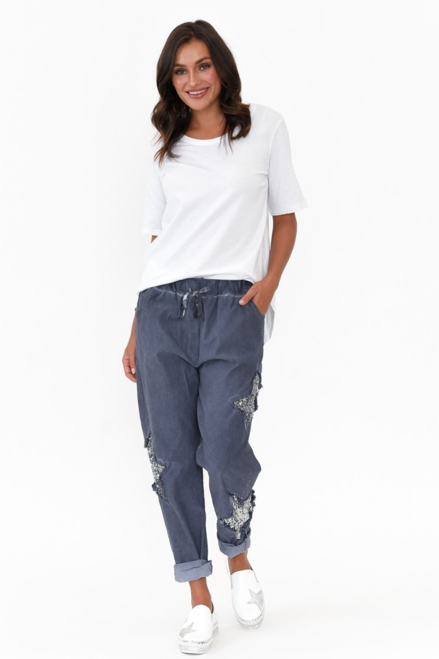 Clothing Donna Donna Pants | Juanita Blue Star Stretch Pant