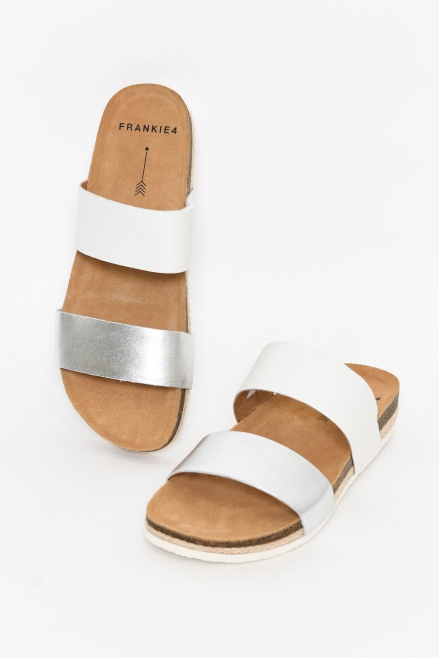 Shoes Frankie4 Slides | Maria Iii White/Silver Slide