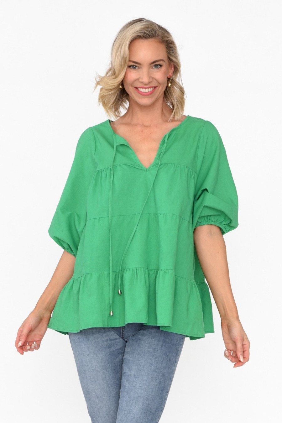 Clothing Cali and Co Linen Tops | Barrett Green Linen Blend Top