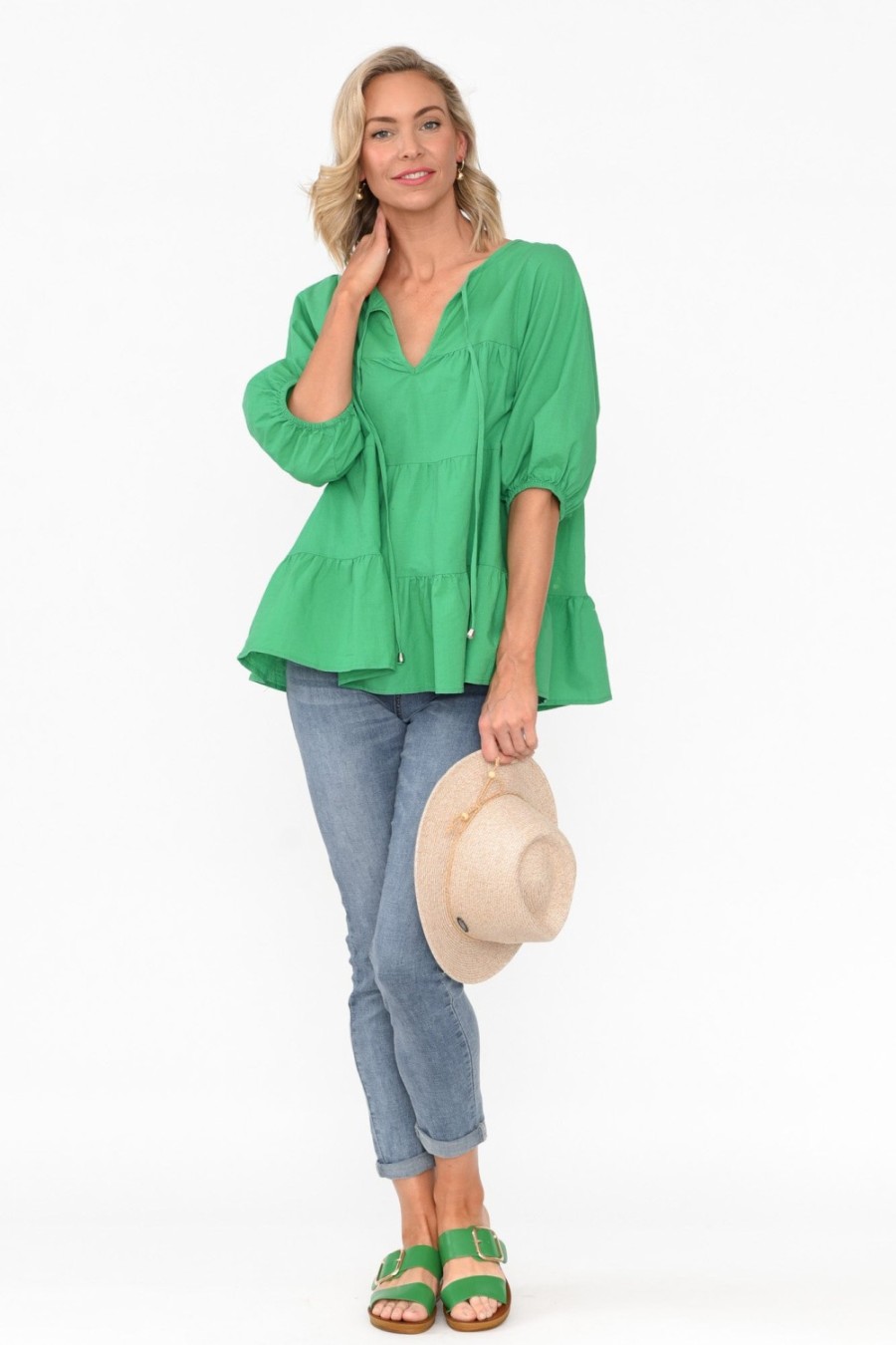 Clothing Cali and Co Linen Tops | Barrett Green Linen Blend Top