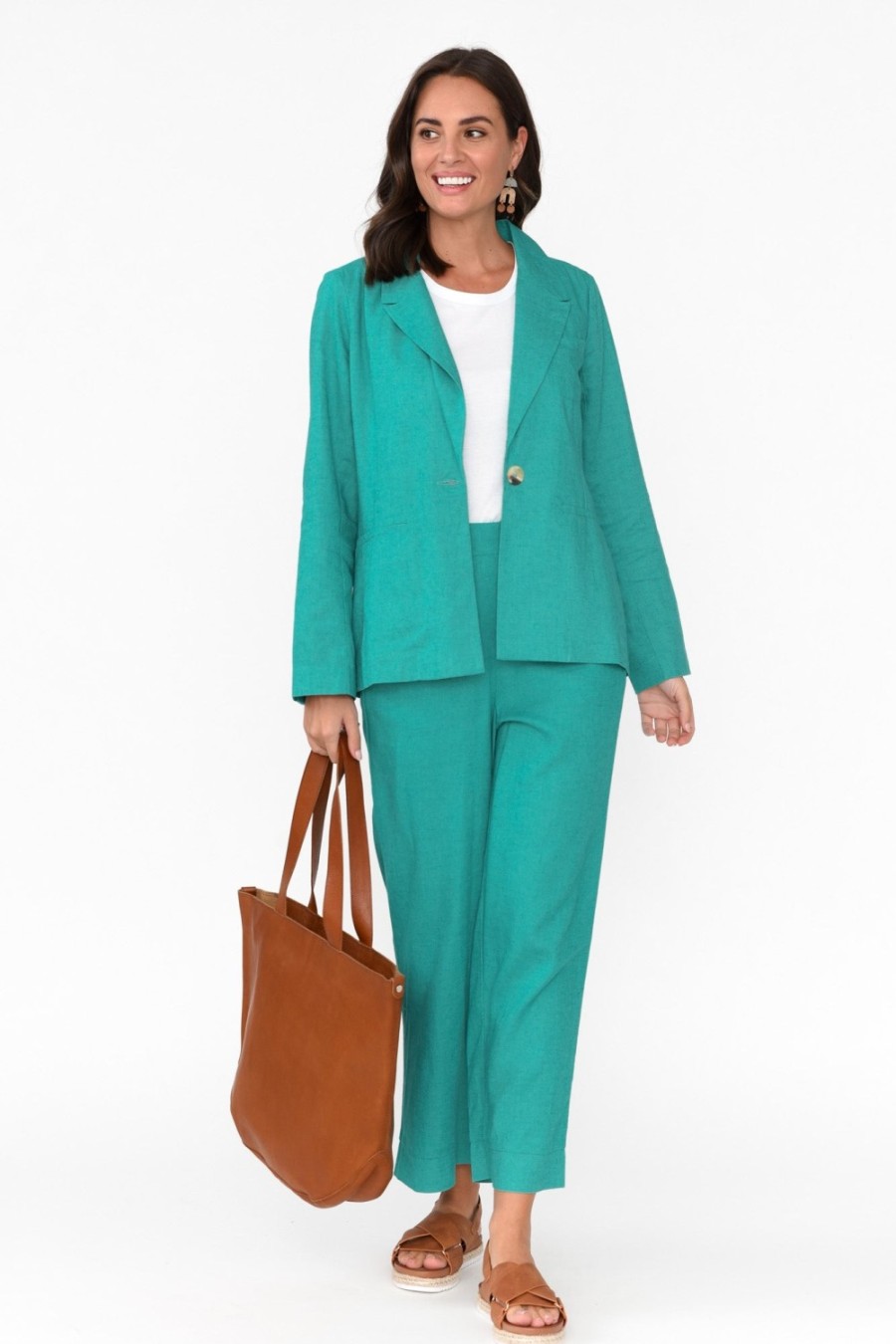 Clothing Betty Basics Jackets | Lisset Teal Linen Blend Blazer