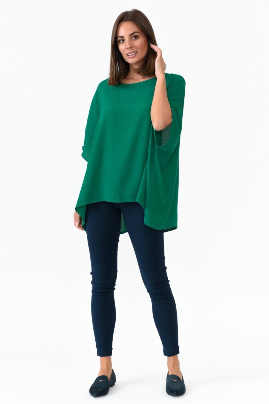 Clothing Slate the Label Sleeved Tops | Mali Forest Green Drape Top