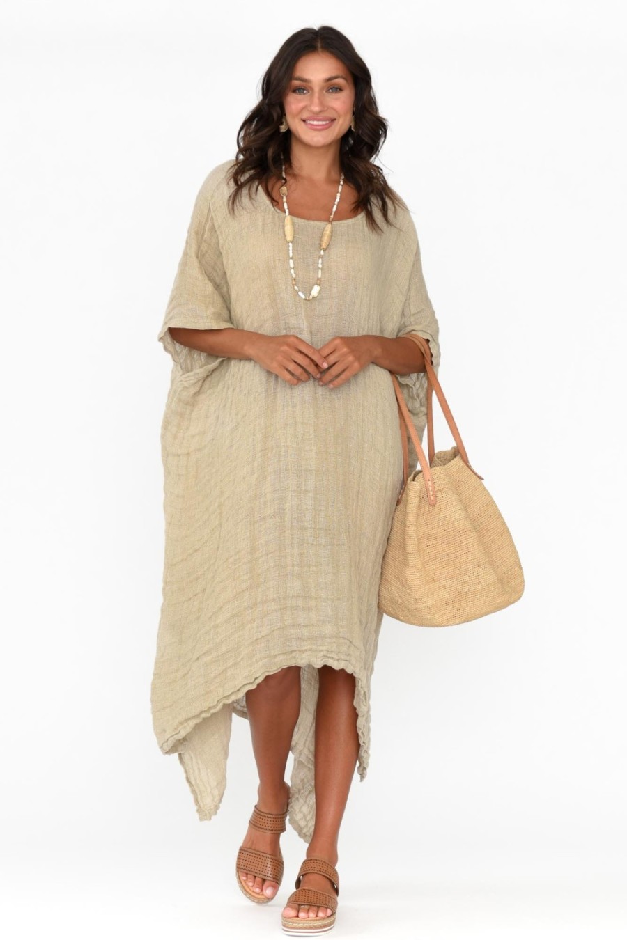 Clothing Rustic Linen Linen Dresses | Buffy Natural Linen Kaftan