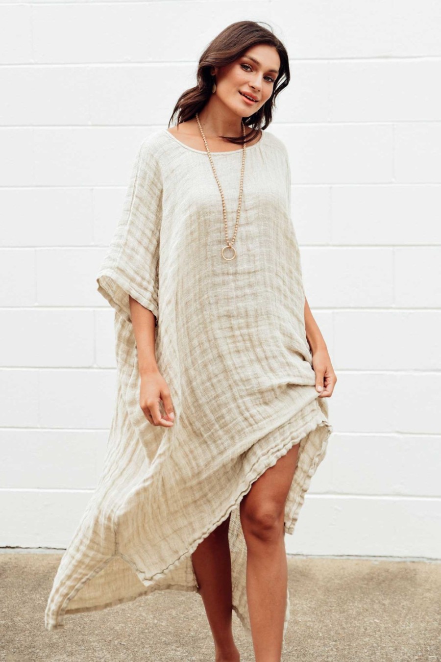 Clothing Rustic Linen Linen Dresses | Buffy Natural Linen Kaftan