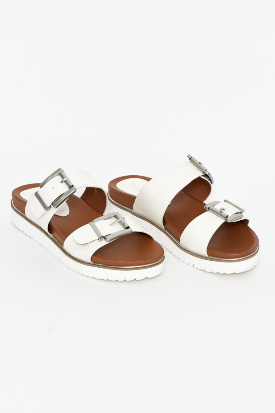 Shoes Los Cabos Slides | Cayla White Buckle Platform Slide