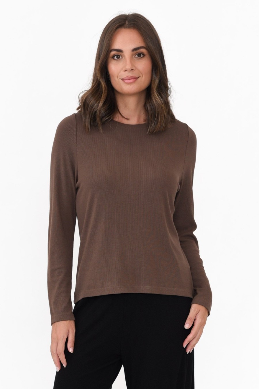 Clothing Lou Lou Sleeved Tops | Kelly Chocolate Bamboo Ribbed Top