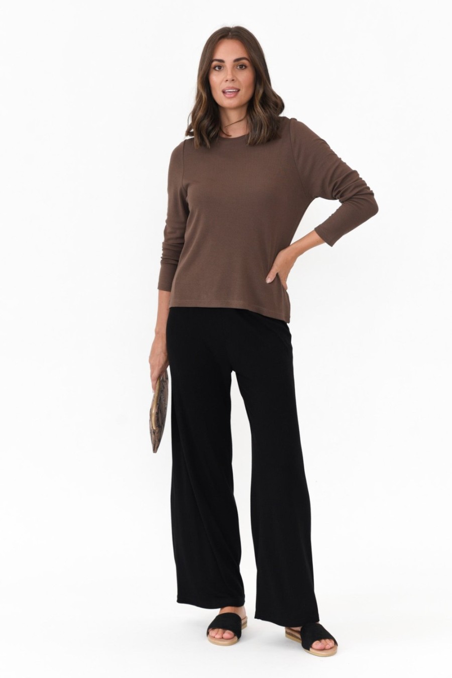 Clothing Lou Lou Sleeved Tops | Kelly Chocolate Bamboo Ribbed Top