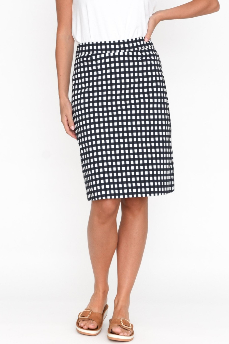 Clothing Foil Skirts | Brynn Navy Check Cotton Blend Skirt