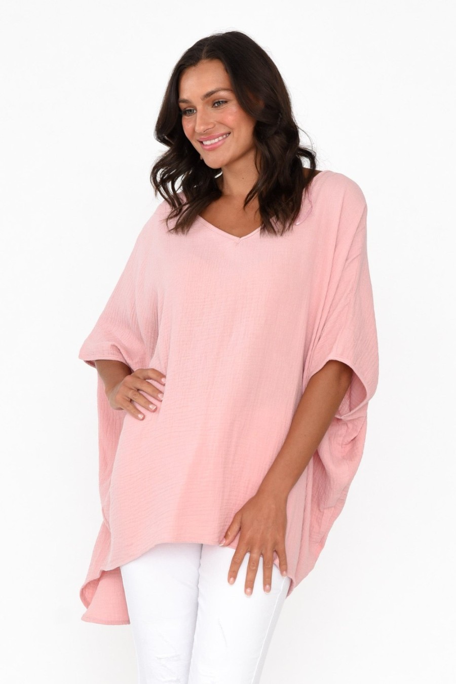 Clothing La Mode Cotton Tops | Maida Blush Cotton V Neck Top