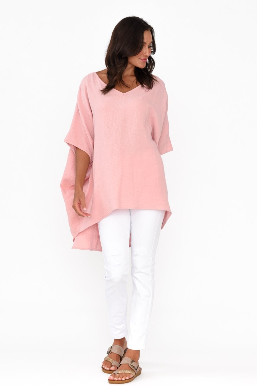 Clothing La Mode Cotton Tops | Maida Blush Cotton V Neck Top