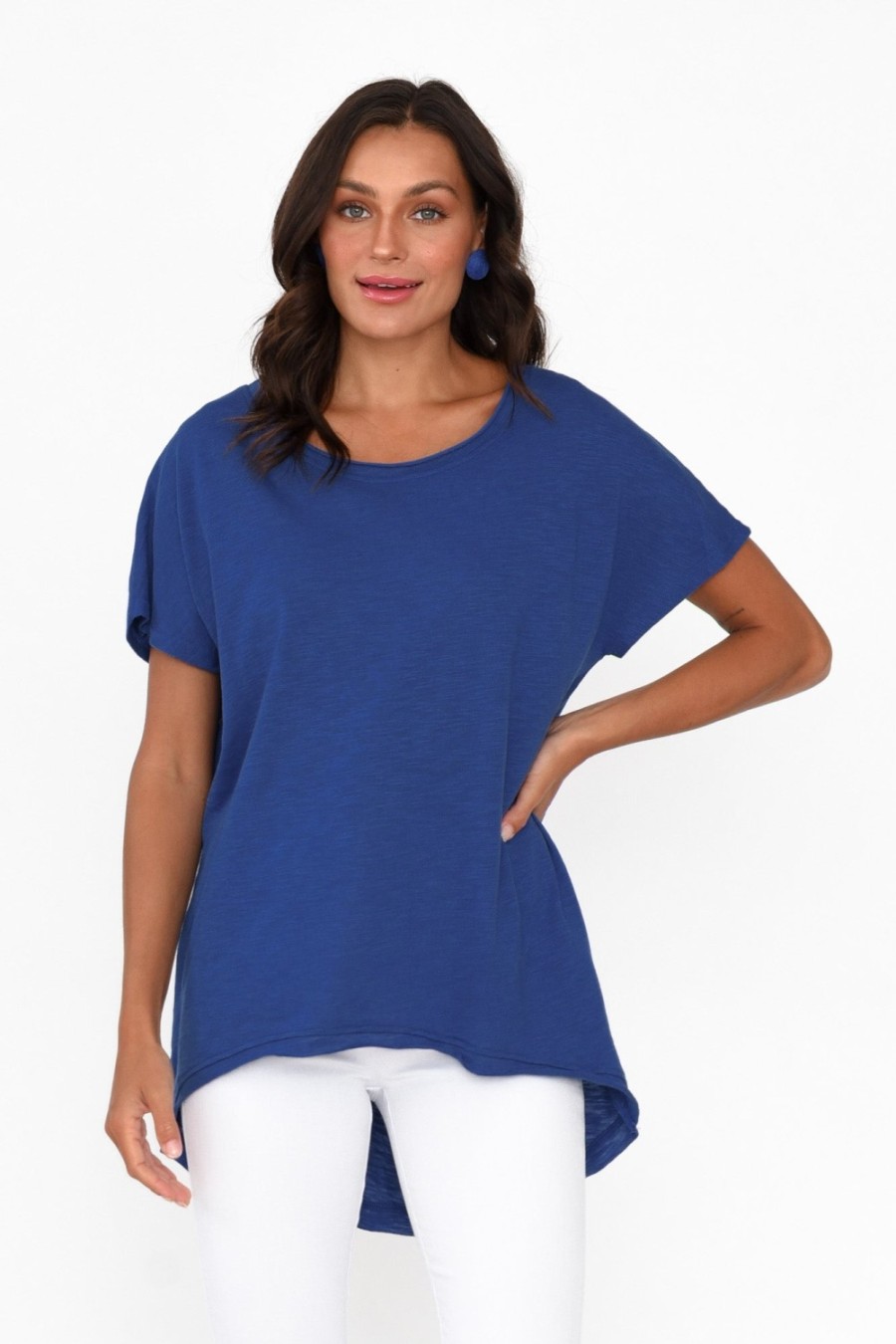 Clothing Slate the Label Cotton Tops | Cindi Cobalt Cotton Blend Tee