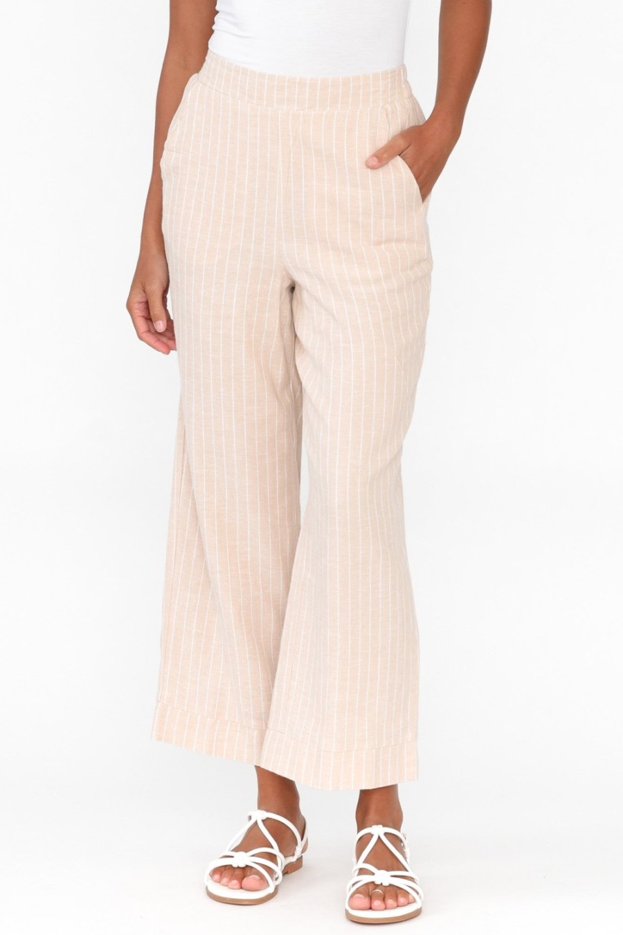 Clothing Betty Basics Pants | Parker Natural Stripe Linen Blend Pant