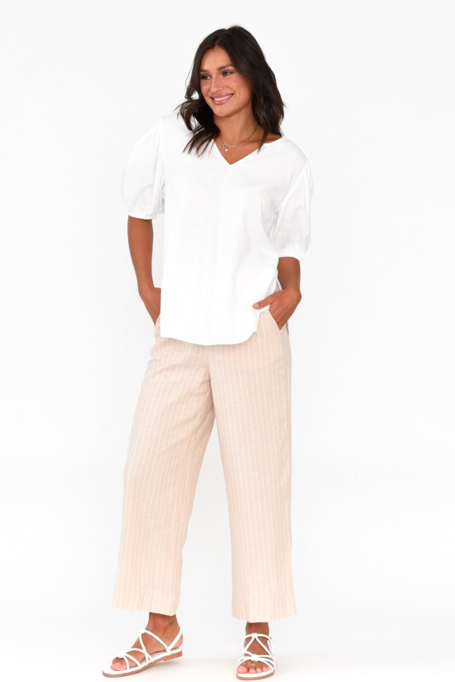 Clothing Betty Basics Pants | Parker Natural Stripe Linen Blend Pant