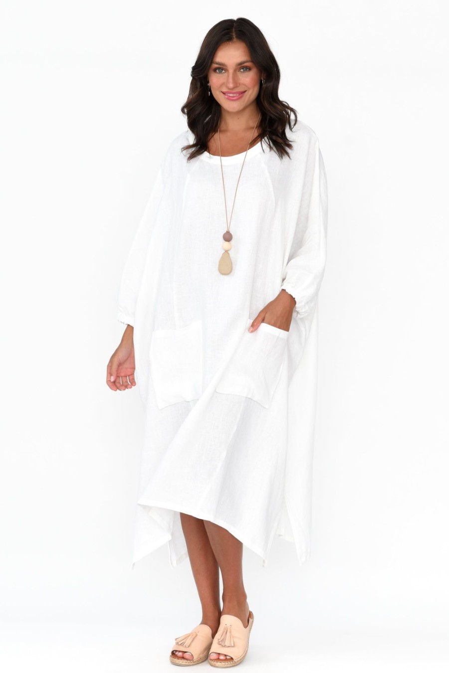 Clothing Tirelli Sleeved Dresses | Bradshaw White Linen Pocket Dress