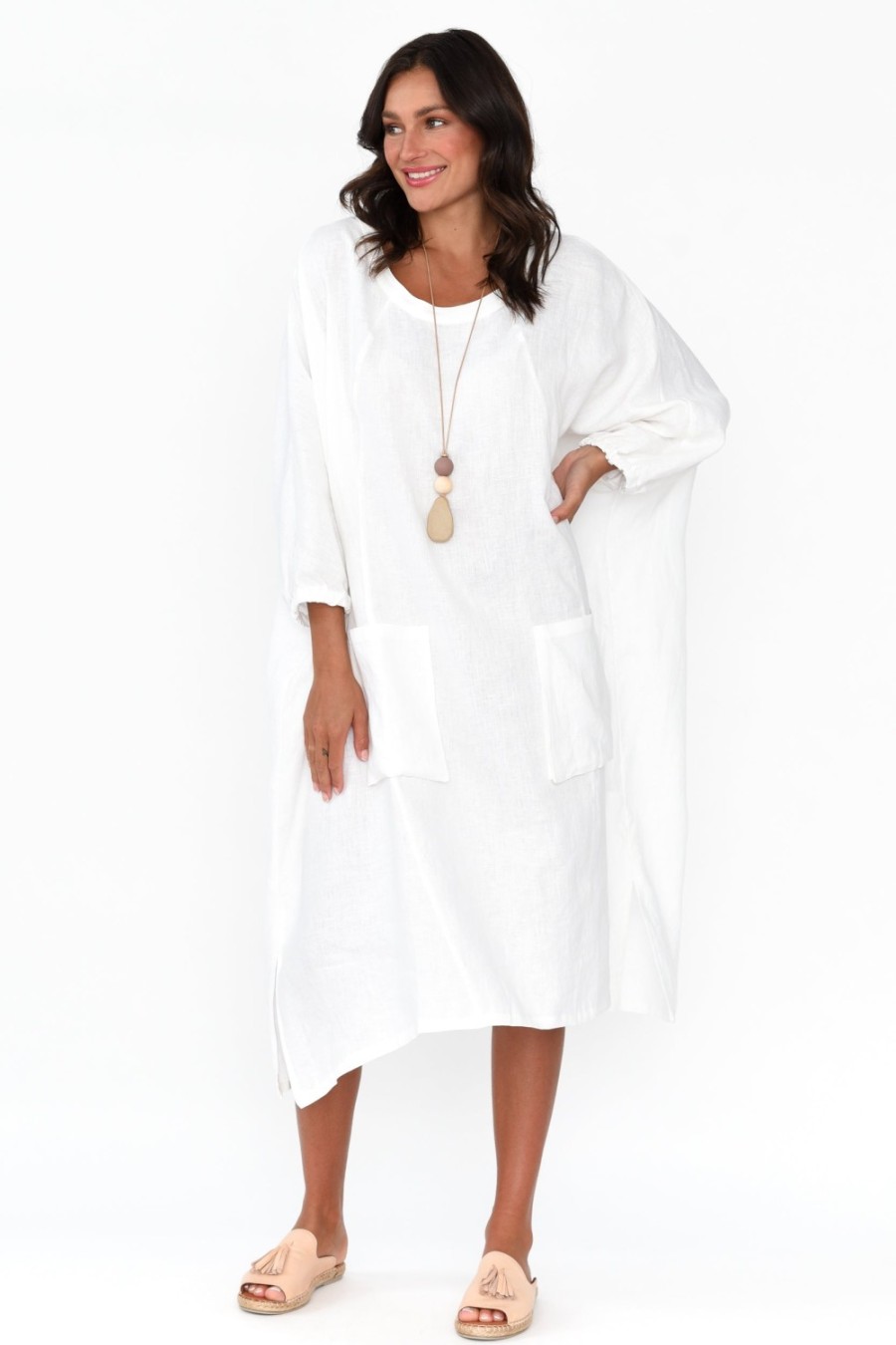 Clothing Tirelli Sleeved Dresses | Bradshaw White Linen Pocket Dress