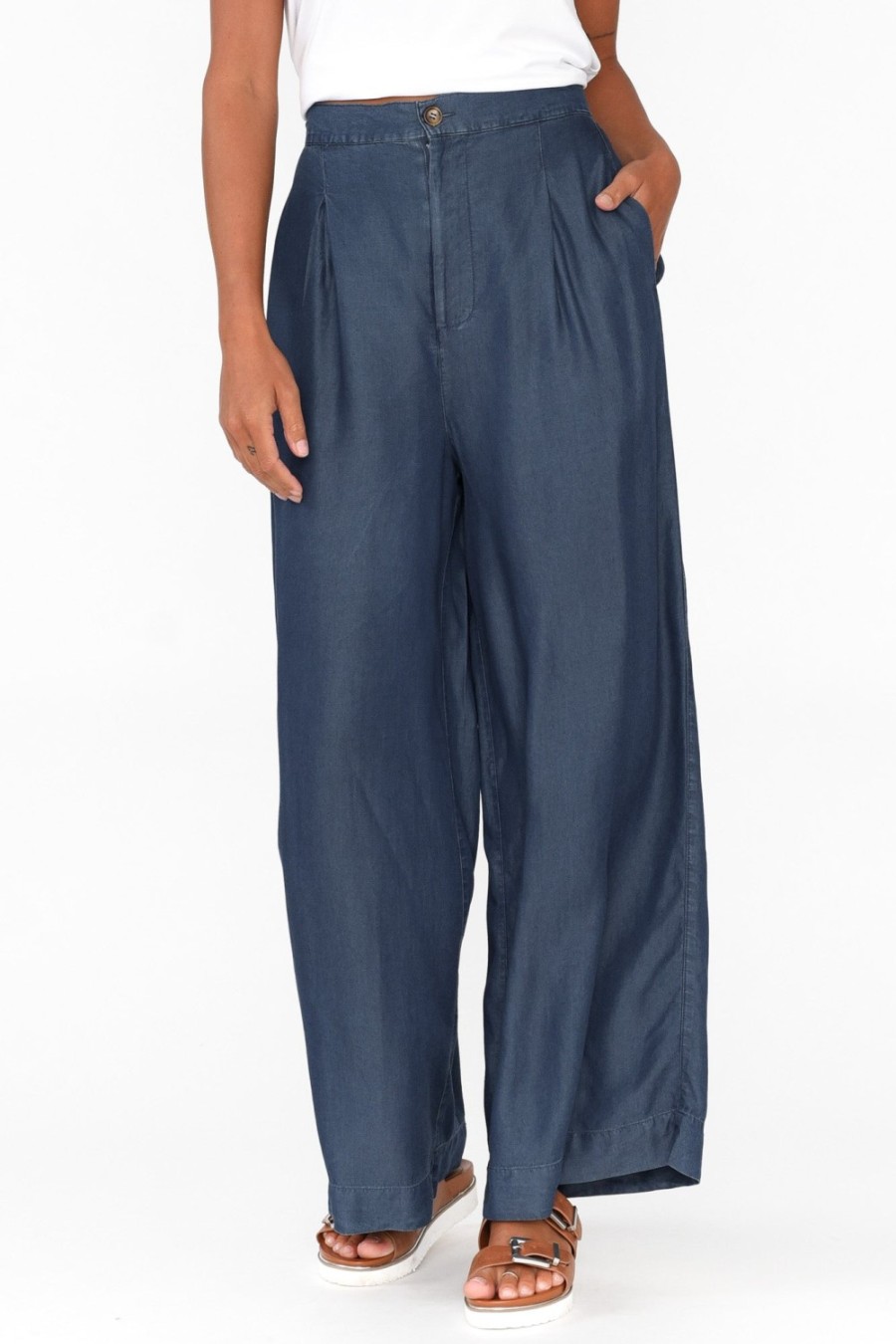 Clothing Betty Basics Pants | Pia Blue Denim Palazzo Pant