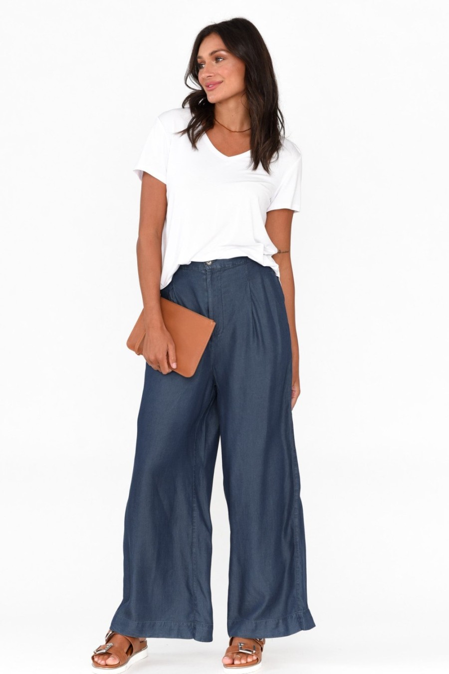 Clothing Betty Basics Pants | Pia Blue Denim Palazzo Pant