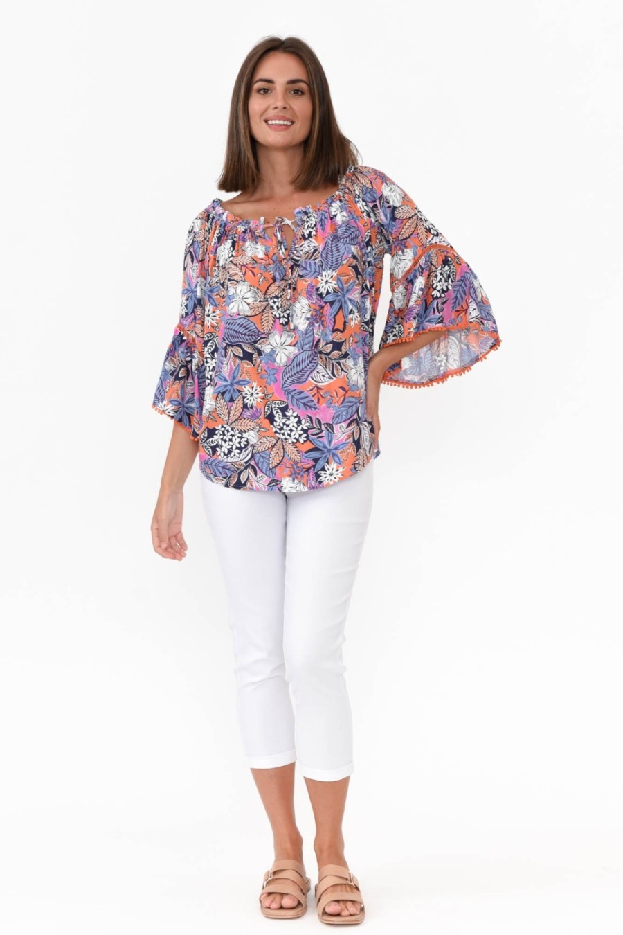 Clothing New U Collection Sleeved Tops | Budapest Purple Fern Off Shoulder Top