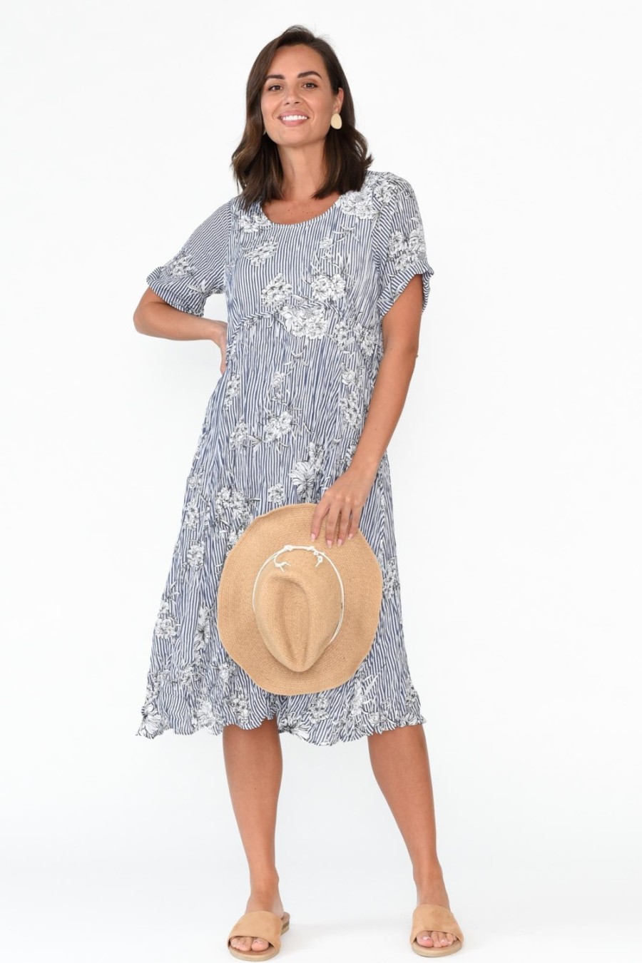 Clothing Willow Tree Cotton Dresses | Torin Navy Floral Midi Dress