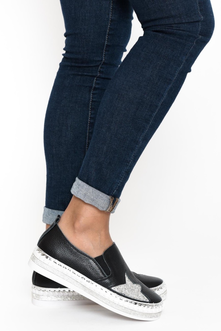 Shoes Lav-ish Leather Sneakers | Ryder Black Star Leather Slip On Shoe