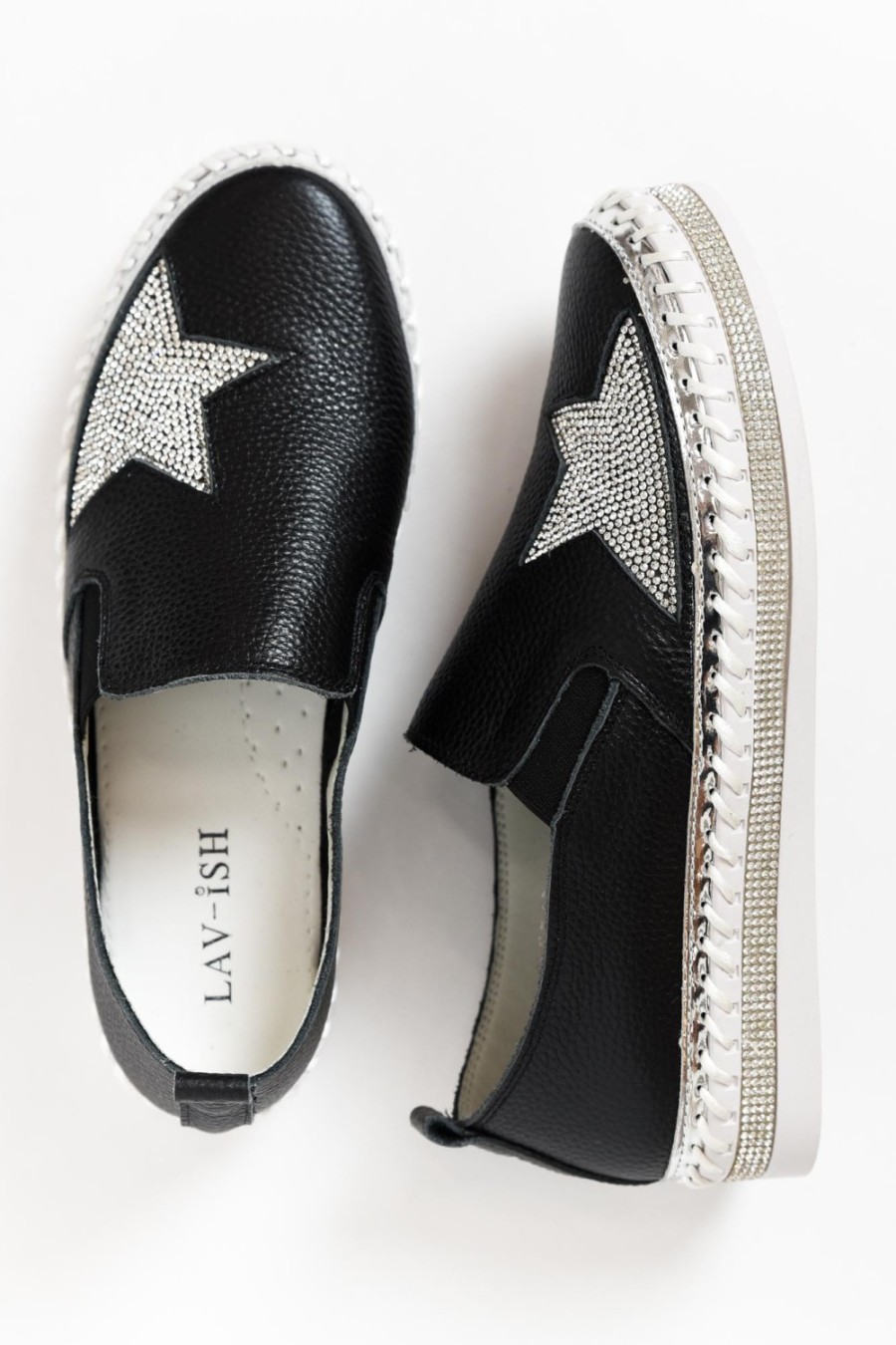 Shoes Lav-ish Leather Sneakers | Ryder Black Star Leather Slip On Shoe