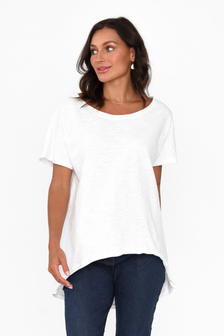 Clothing Slate the Label Cotton Tops | Cindi White Cotton Blend Tee