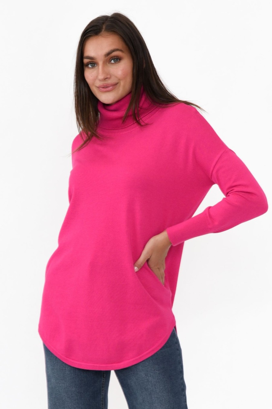 Clothing Betty Basics Knitwear | Maison Pink Roll Neck Knit Jumper