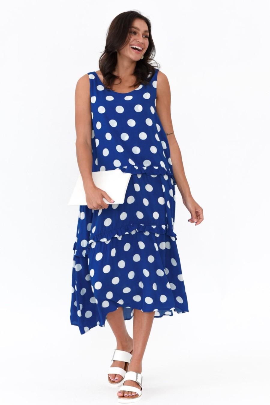 Clothing Threadz Midi Dresses | Marissa Cobalt Spot Frill Dress