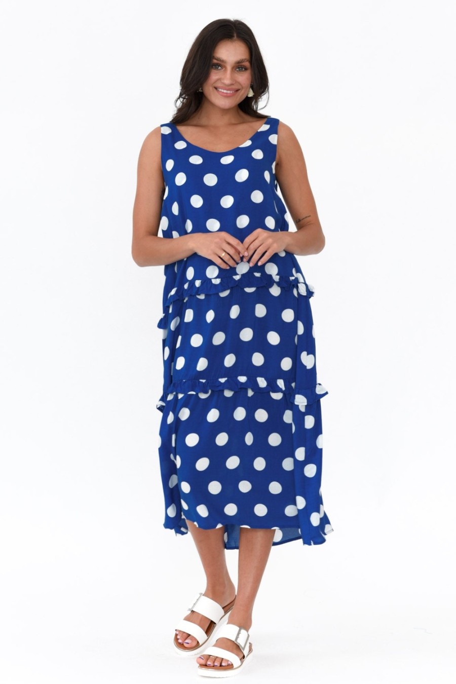 Clothing Threadz Midi Dresses | Marissa Cobalt Spot Frill Dress