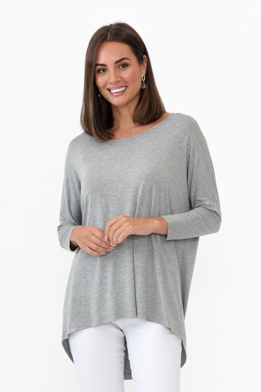 Clothing Betty Basics Sleeved Tops | Grey Marle Milan 3/4 Sleeve Top