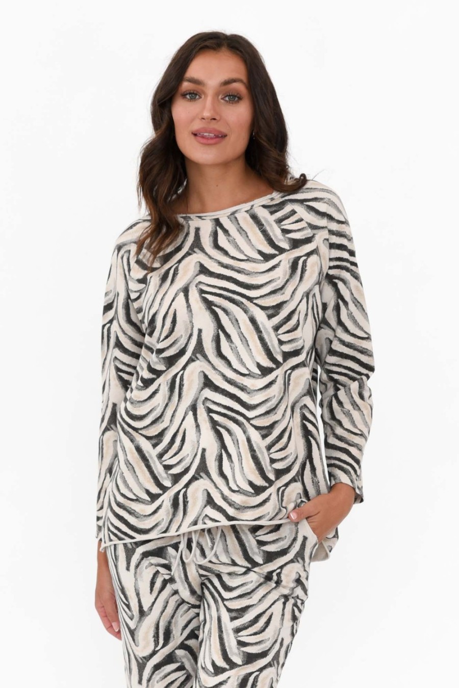 Clothing La Strada Cotton Tops | Brendan Black Zebra Cotton Stretch Top