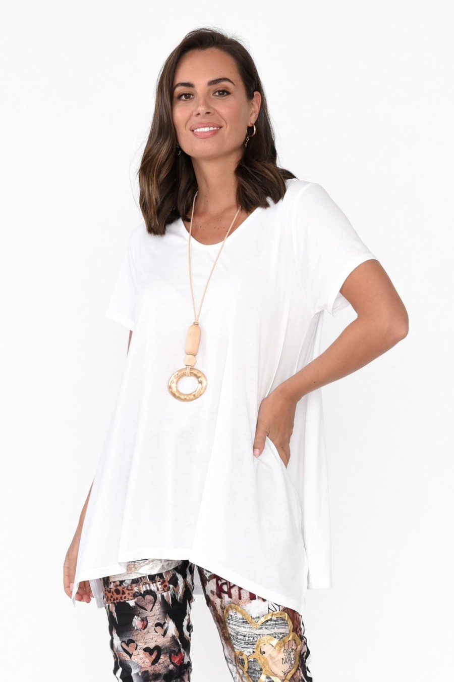 Clothing Tirelli Cotton Tops | Marcy White Drape Cotton Top