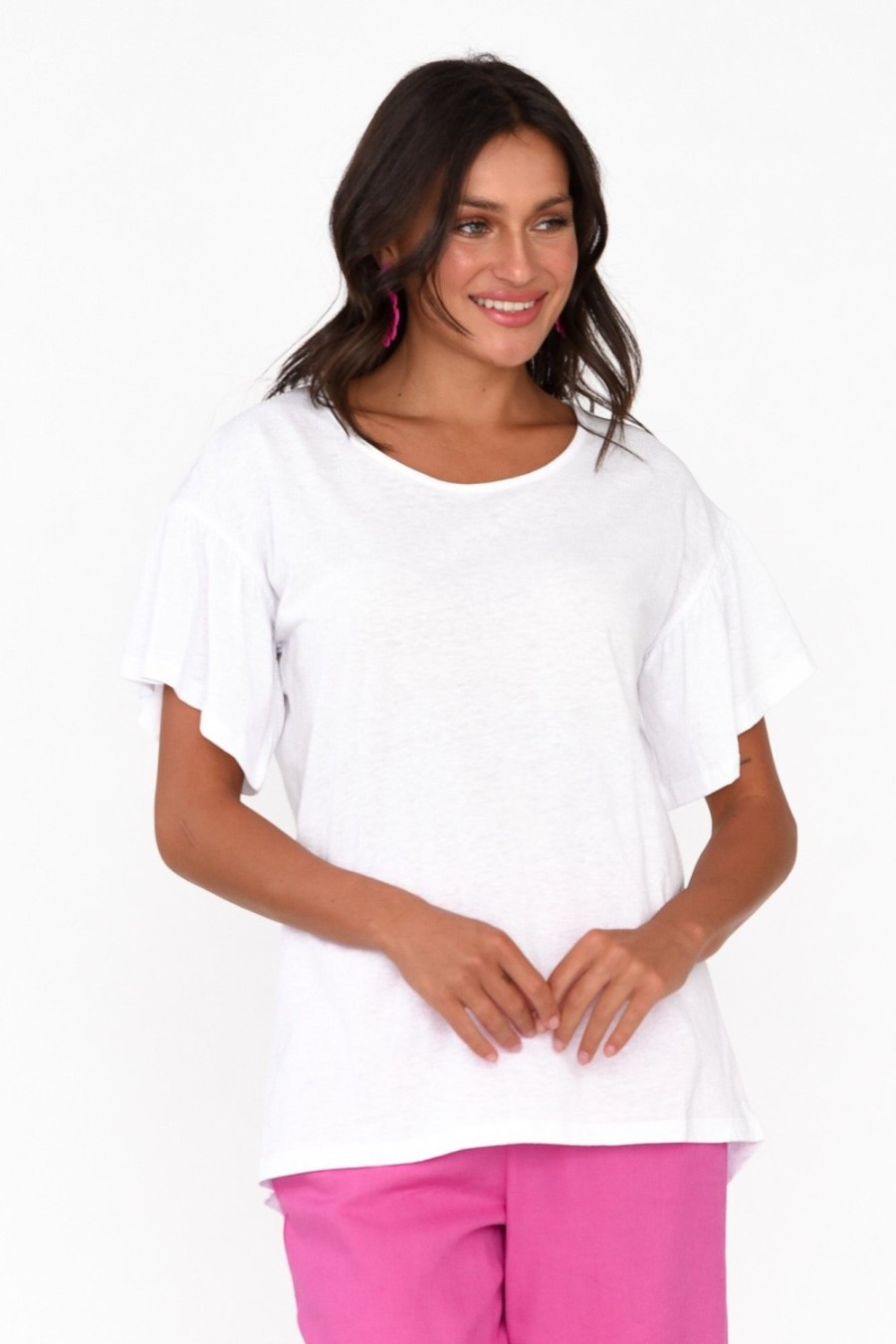 Clothing Betty Basics Sleeved Tops | Alessia White Cotton Blend Frill Top