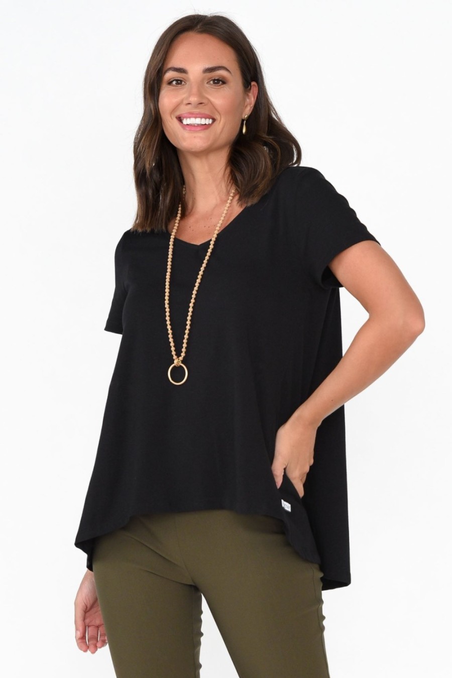 Clothing One Ten Willow Cotton Tops | Montreal Black Cotton Tee