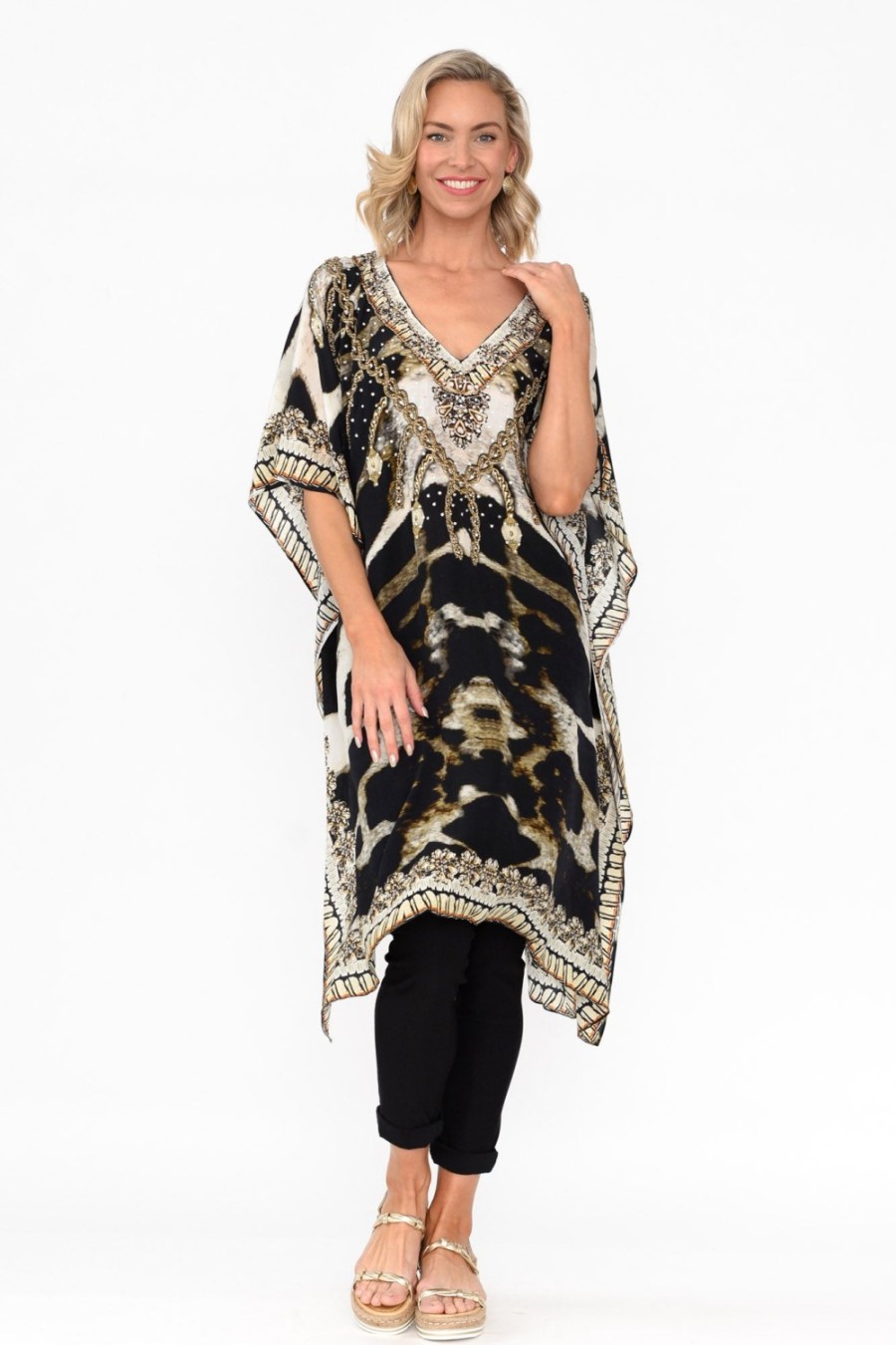 Clothing Fashion Spectrum Tunic Tops | Snow Leopard Silk Kaftan