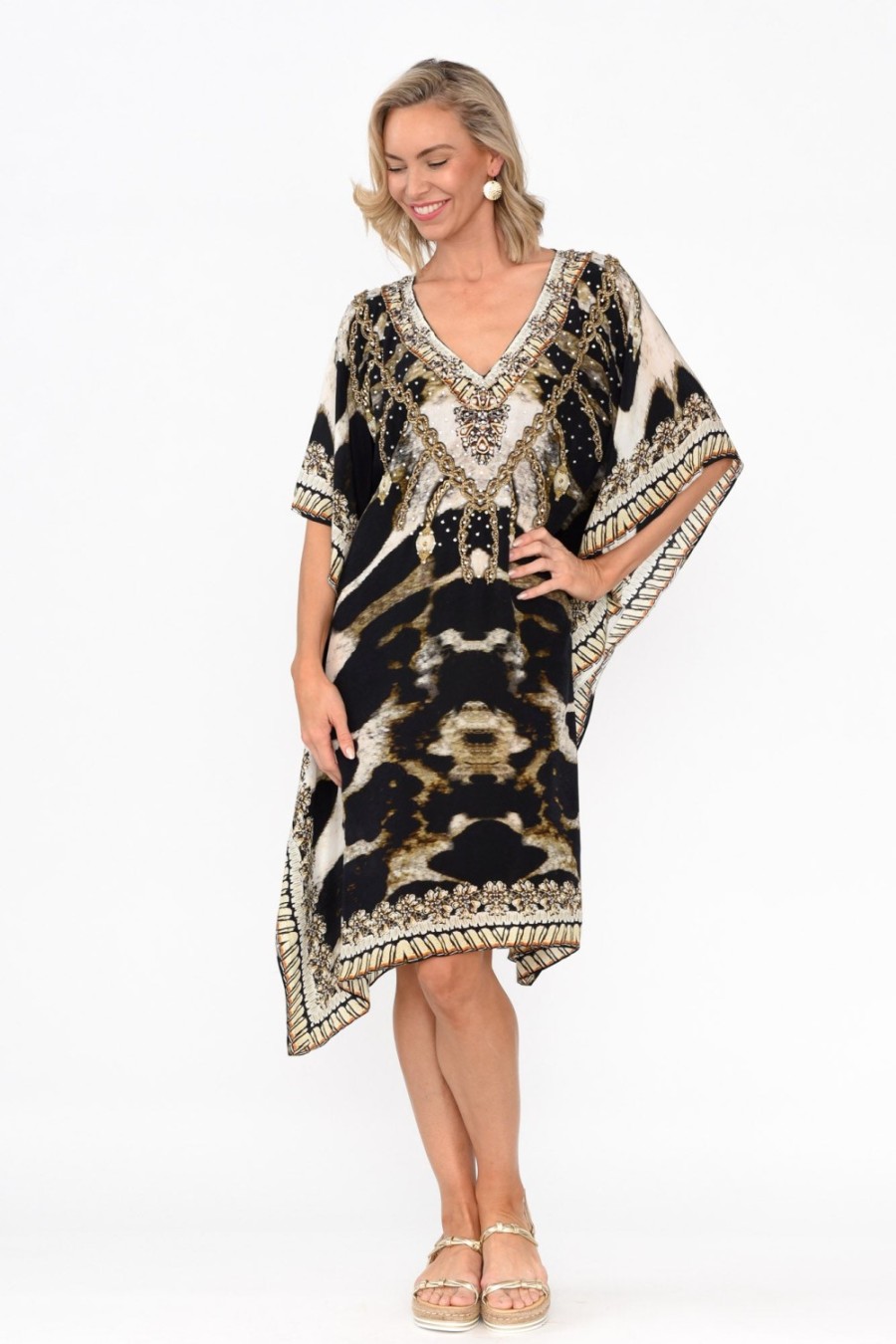 Clothing Fashion Spectrum Tunic Tops | Snow Leopard Silk Kaftan