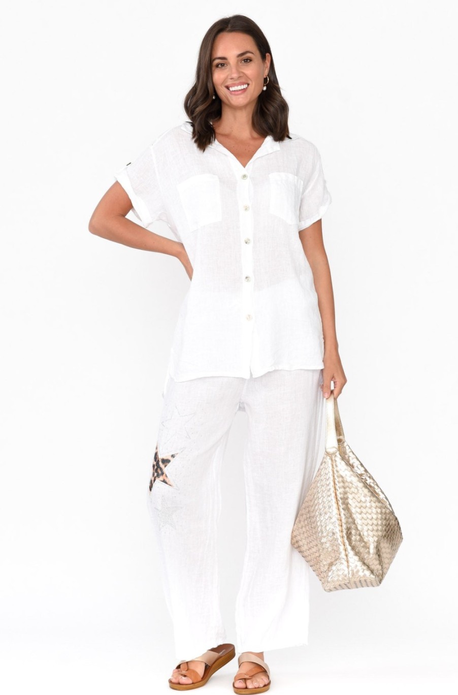 Clothing La Strada Pants | Nalda White Leopard Linen Embellished Pant