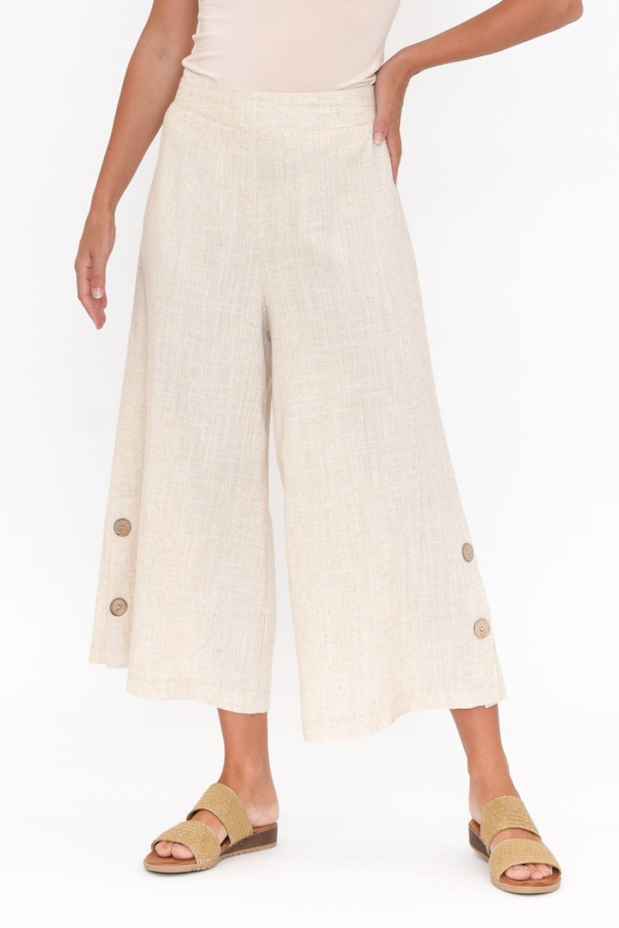 Clothing Willow Tree Pants | Walsh Natural Button Wide Leg Pant