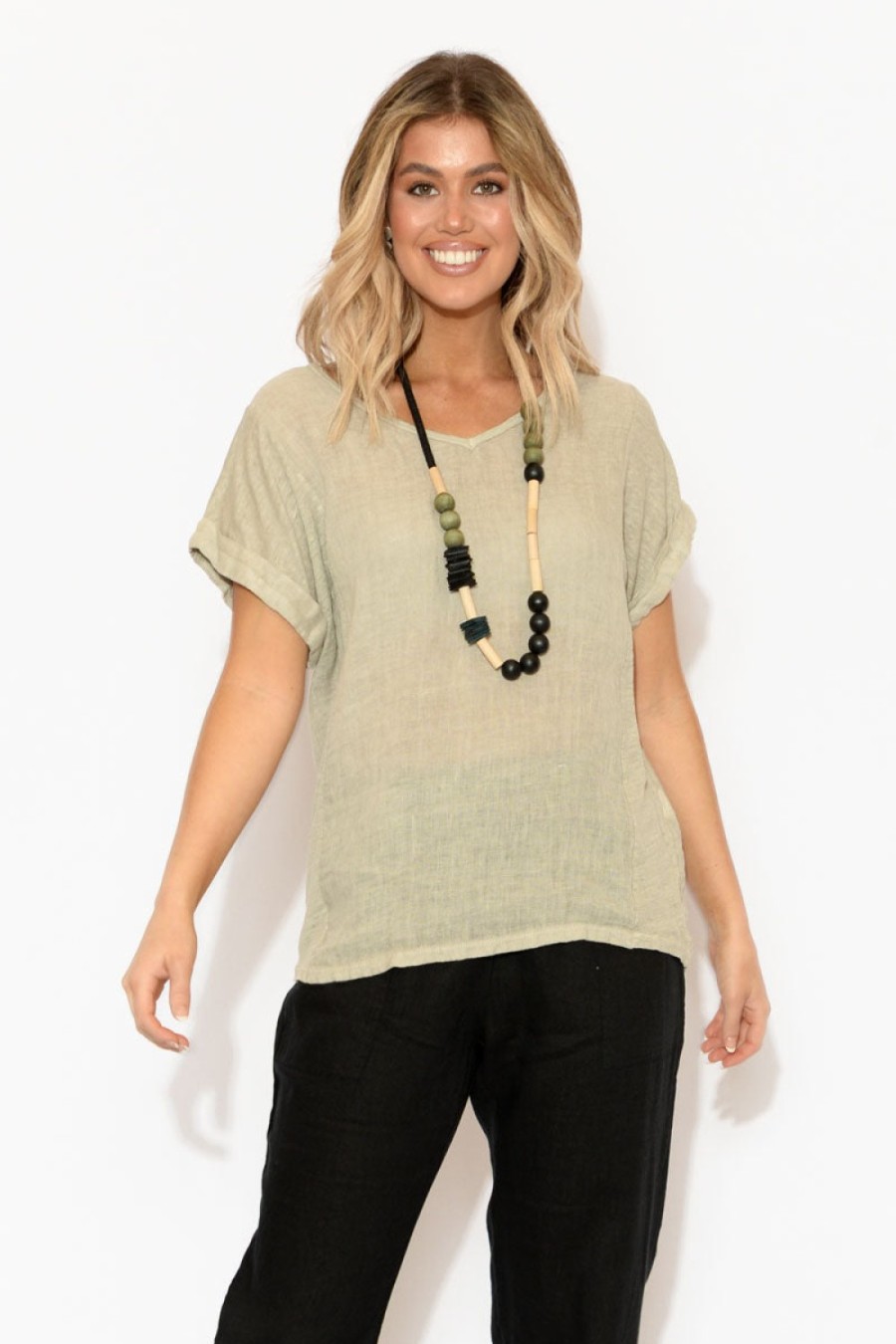 Clothing Talia Benson Linen Tops | Anna Natural Linen Tee