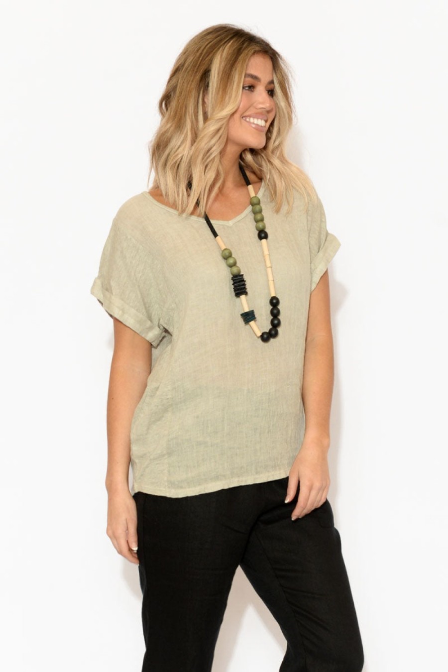 Clothing Talia Benson Linen Tops | Anna Natural Linen Tee